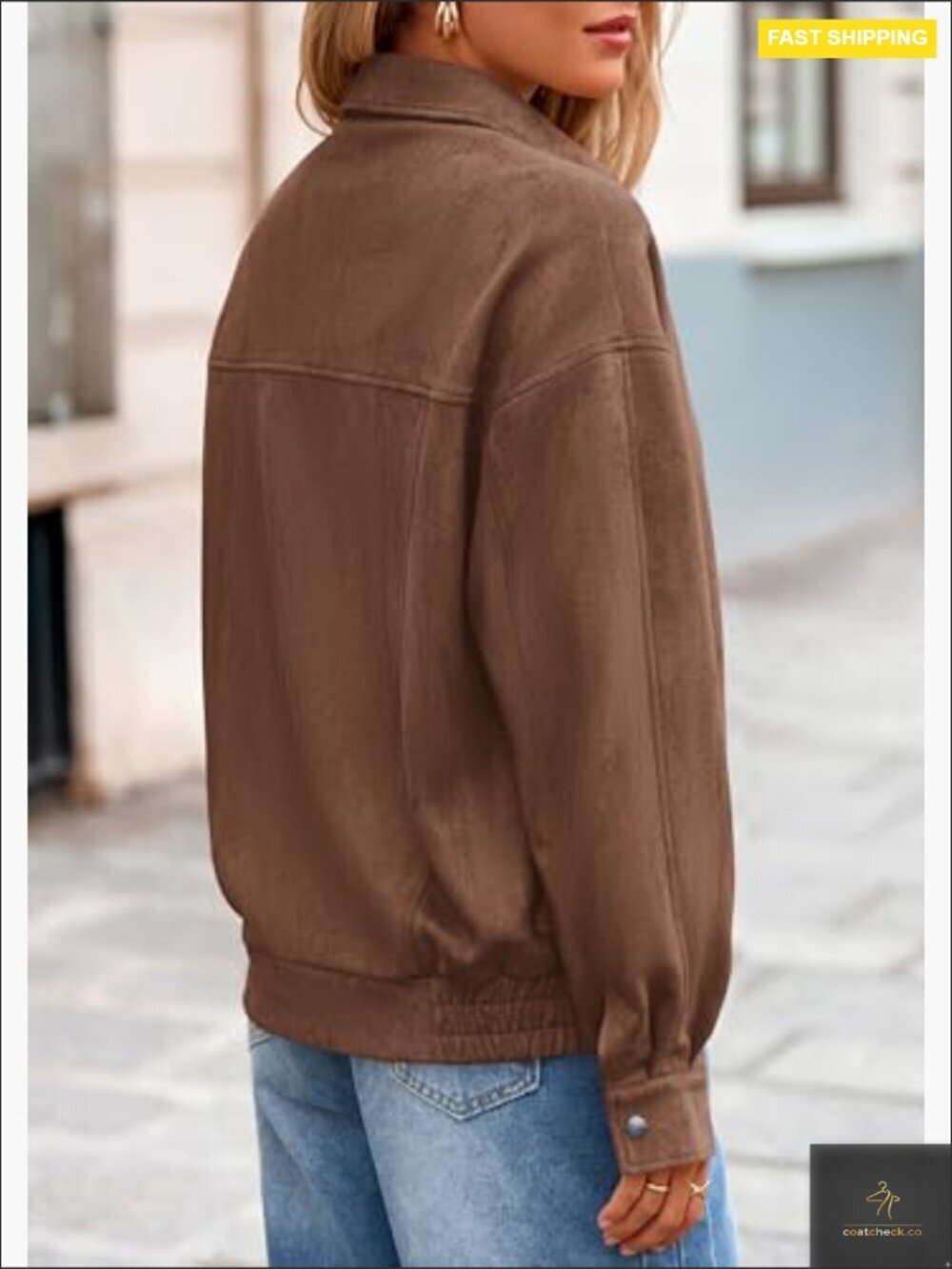 Faux Suede Bomber Jacket Oversized Aviator Style Zip Up Relaxed Fit - Picture 6 of 7
